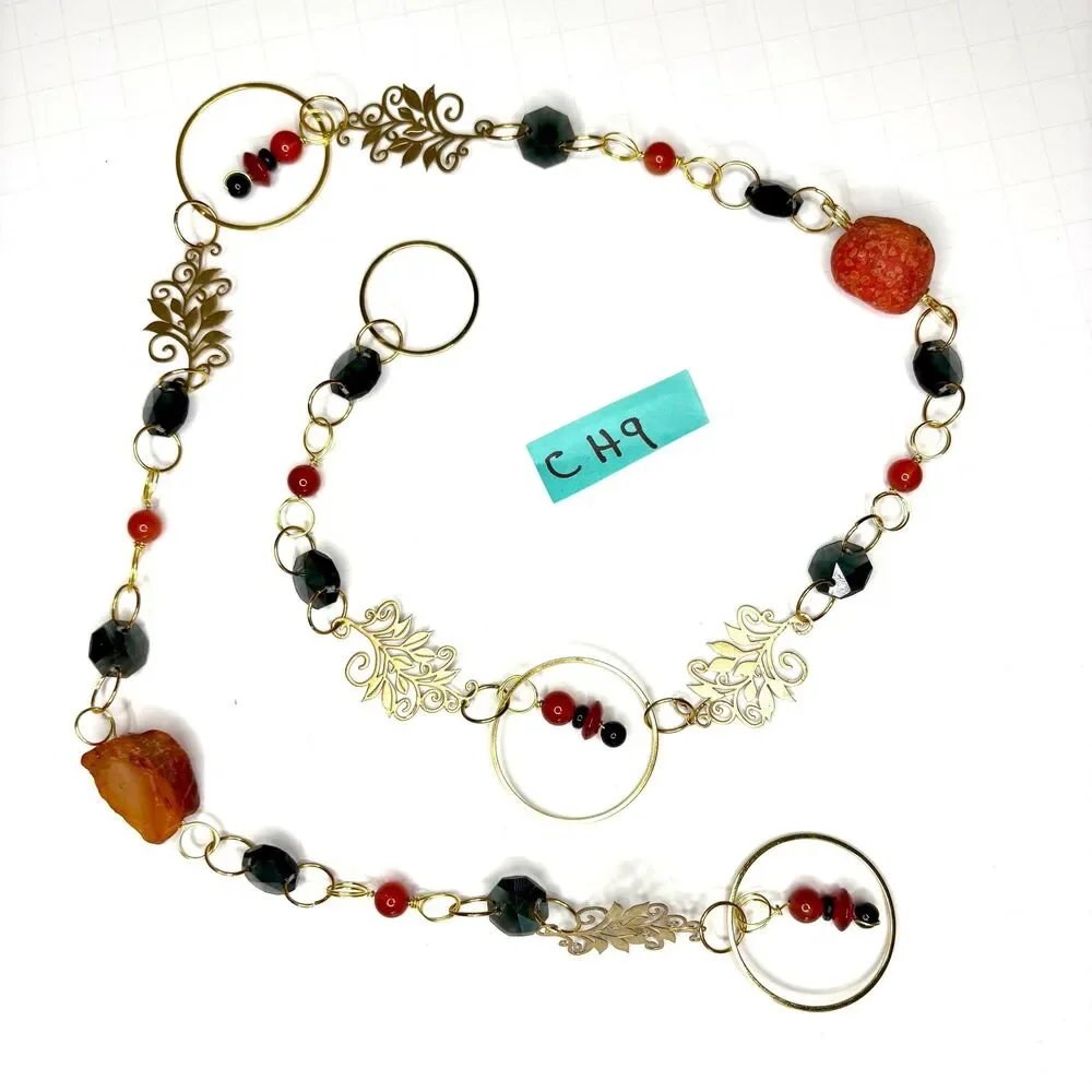 Carnelian and Black Tourmaline Gemstone Hanging Protection Vitality Stone Decor